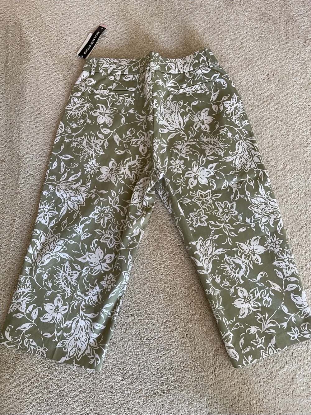 Briggs New York Olive Green Crop Pants with White Floral Print